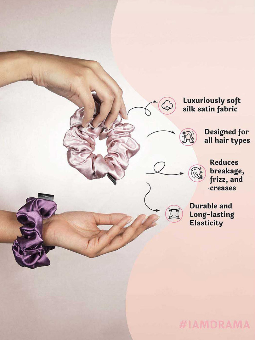 HAIR DRAMA CO. Women Set of 6 Silk Satin Premium Hairband Scrunchies